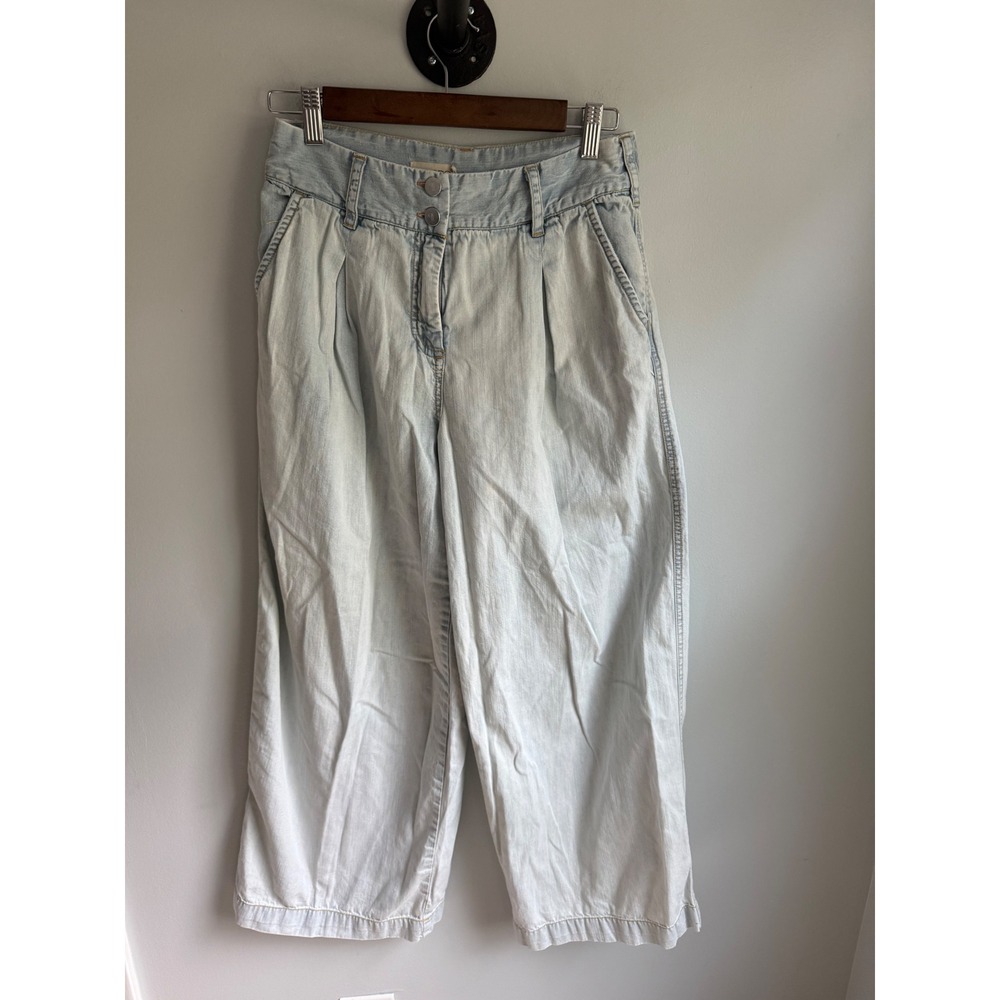 Pilcro Anthropologie Light Wash Pleated Wide Leg Denim Culottes Jeans Size 25